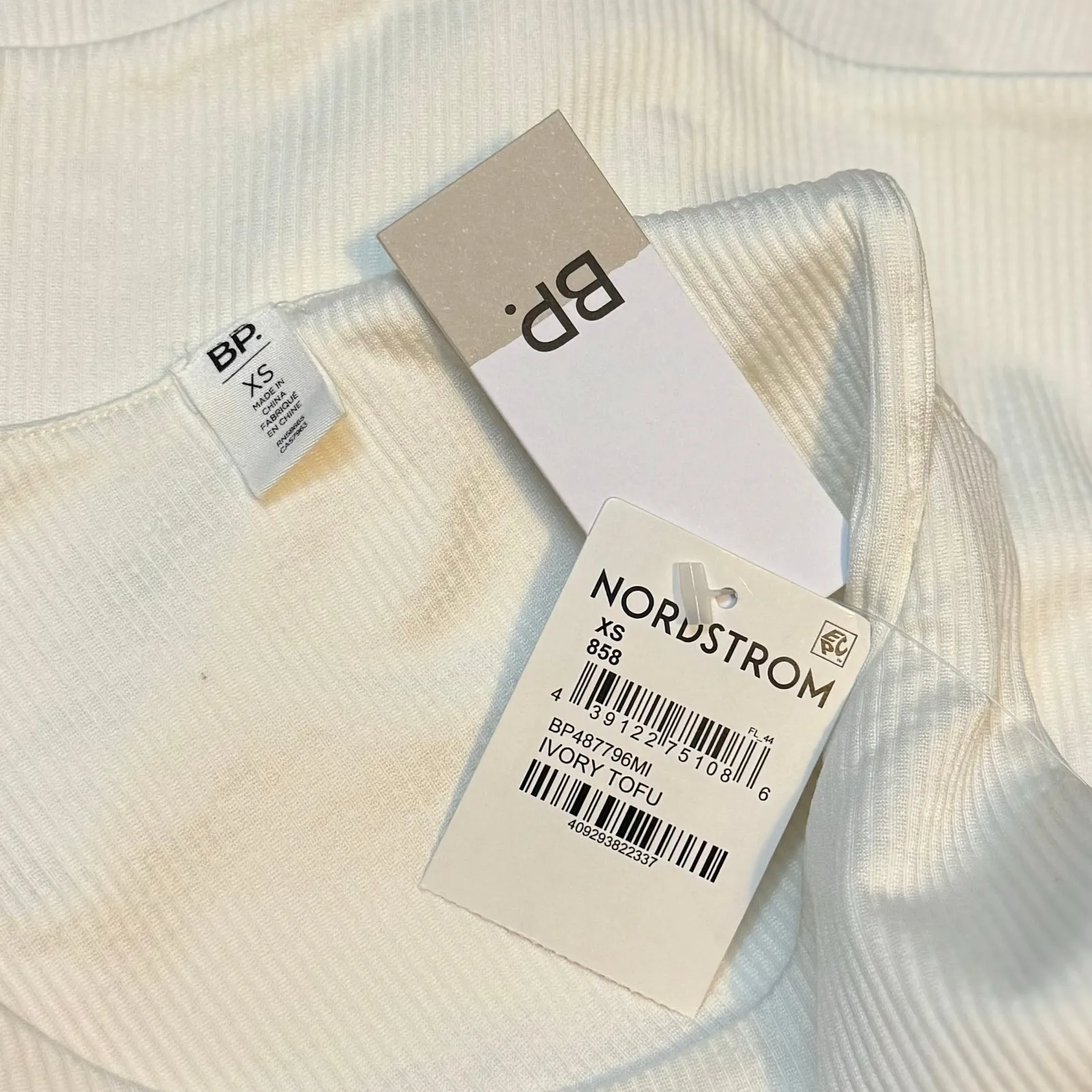 BP Women’s XS White Ivory Tofu Ribbed Nylon Sleeveless Bodysuit Tank Stretch New - Image 8