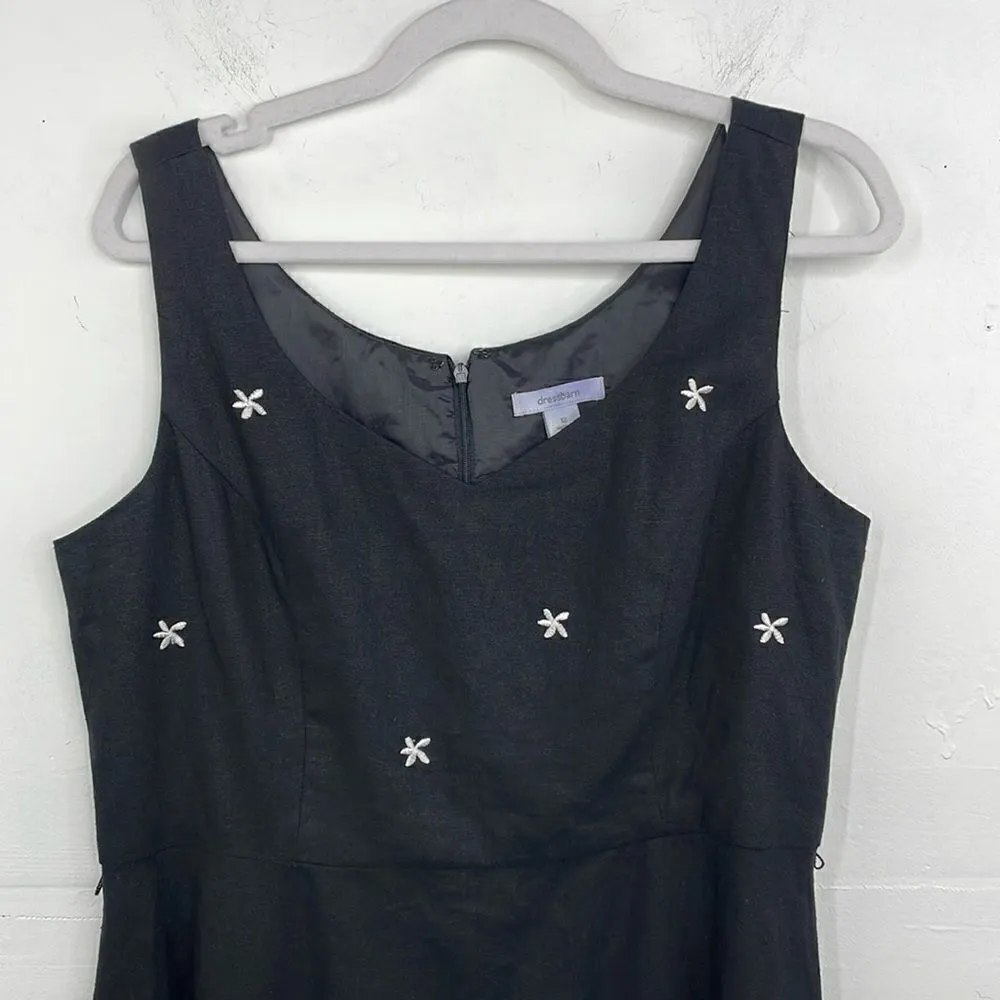 Dress barn A Line Dress Black Floral Embroidered Linen & Rayon Back Zip size 12 - Image 3