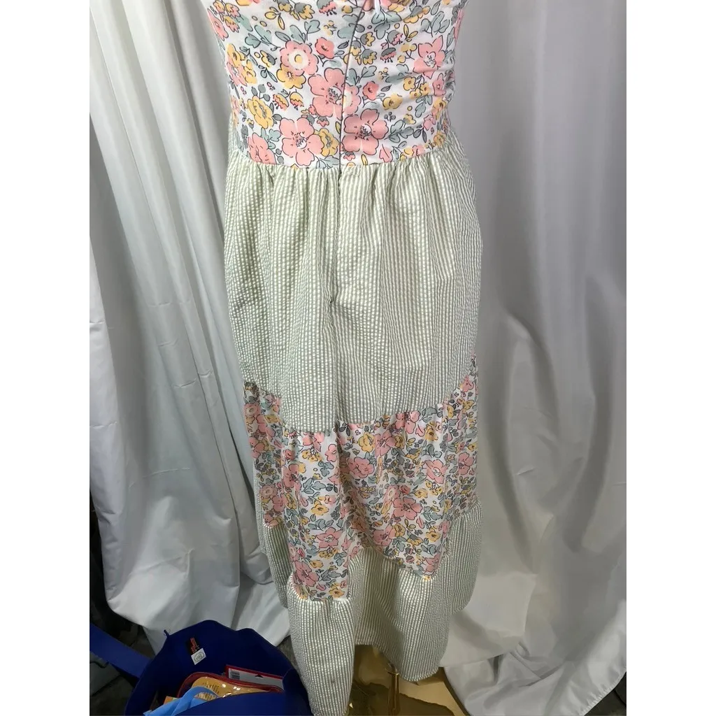 Abby & Evie Floral Print Tiered Maxi Dress Womens Size S Green White Pink Yellow - Image 5