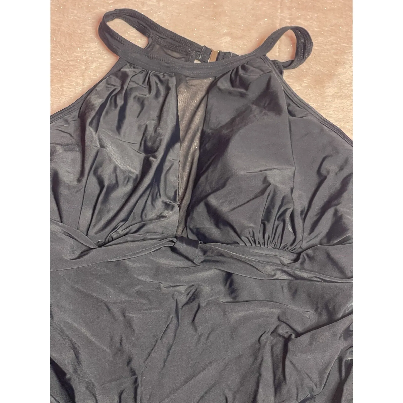 Aqua Eve Women Sexy One Piece Swimsuit Black Plunge V Neck Size 16 I0224 - Image 6