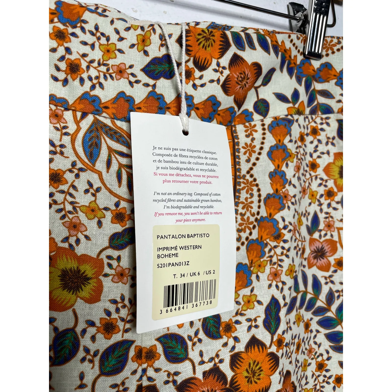 NEW Sezane Pantalon Baptisto Western Boheme Size 34 US 2 Pants High Rise - Image 2