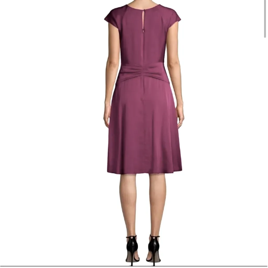 MILLY Tatiana Twist Front Cap-Sleeve A-Line Silk Dress Purple Plum Size 2 - Image 2