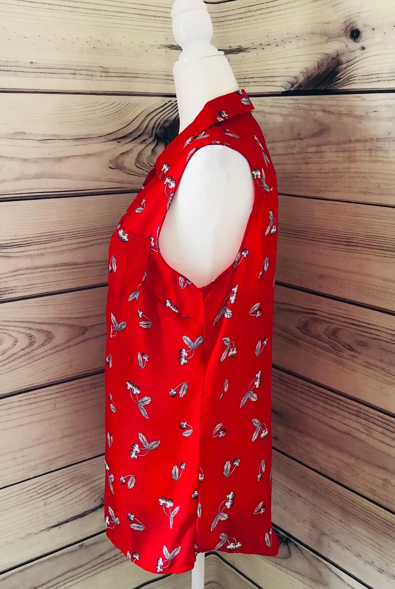 Christopher & Banks Red Cherry Printed Button Down Tank - Image 3