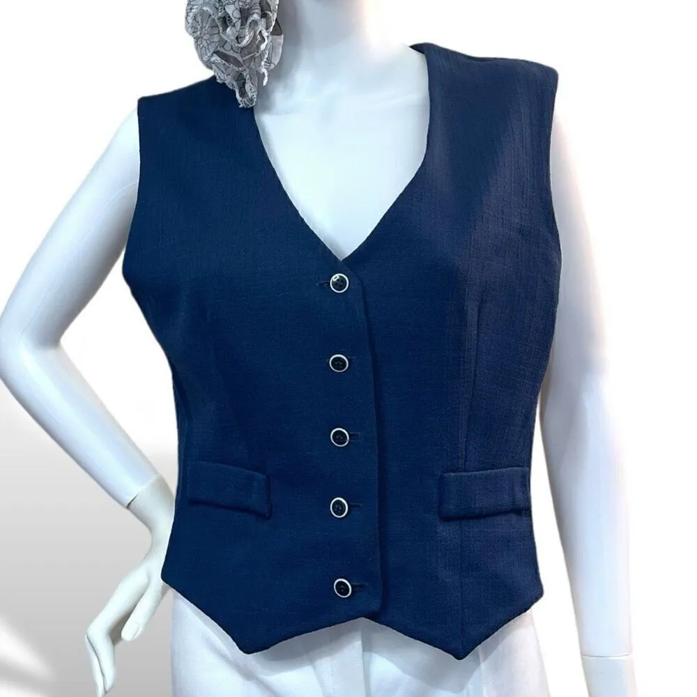 70’s Vintage Navy Blue Polyester Vest Handmade Sz M - Image 3