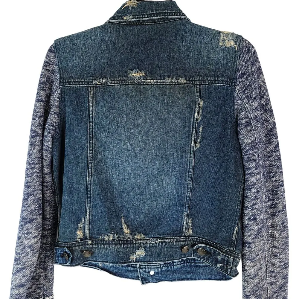 Free People Distressed Denim Jacket Womens Small Blue 90's Grunge Hipster Y2K - Image 4