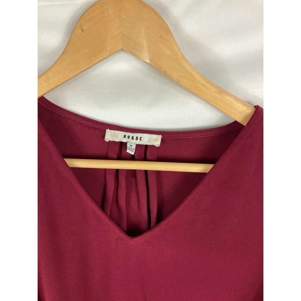 Ro & De Bell Sleeve Tie V Neck Maroon Blouse Size Medium - Image 4