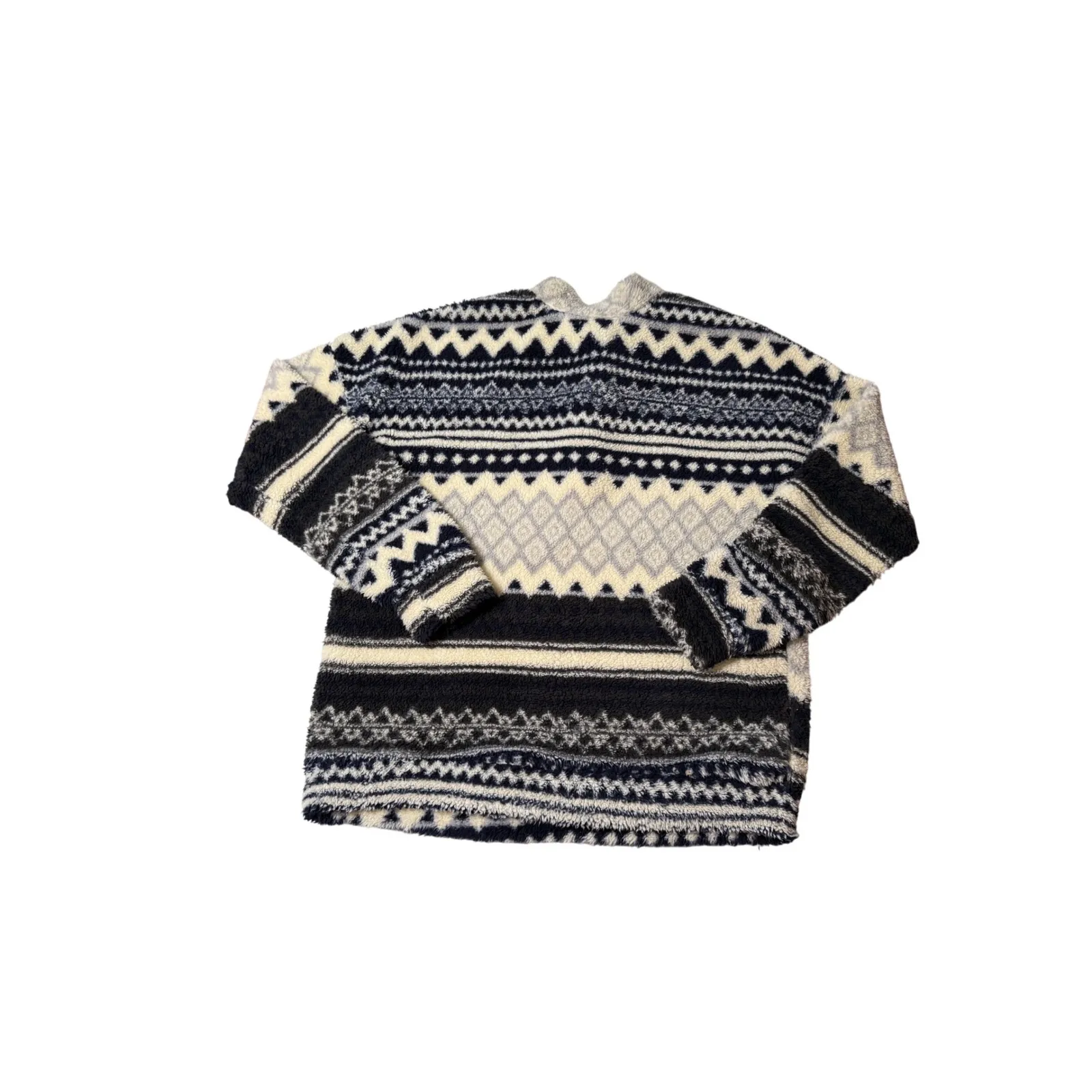 COMO Vintage Aztec Print Sherpa Fleece‎ Pullover Sweater Size L - Image 5