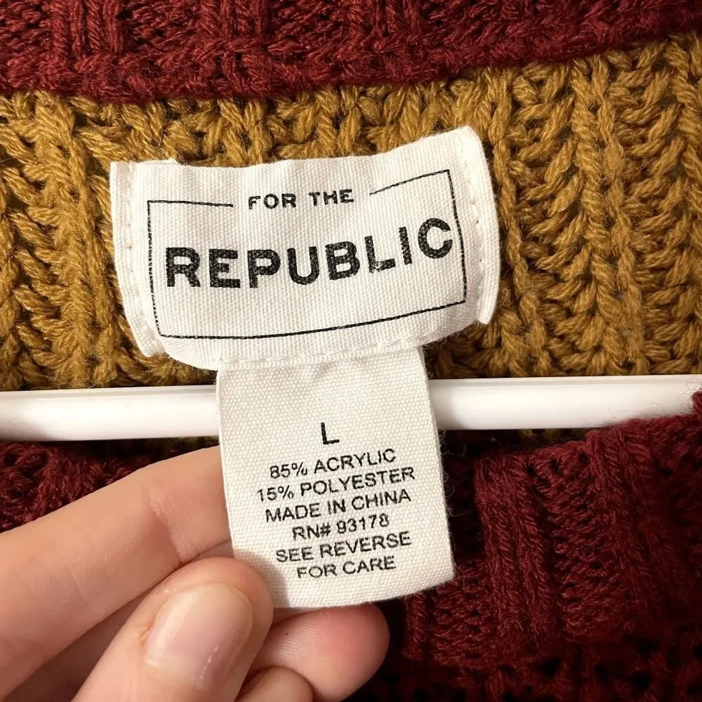 For the Republic red yellow white gray color block crewneck knit sweater comfort - Image 6