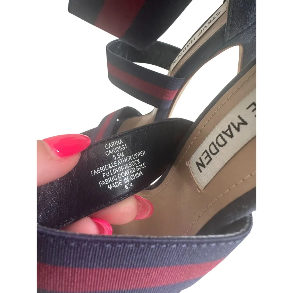 STEVE MADDEN Carina Navy Blue Burgundy Sandals Heels Size 5.5 - Image 6