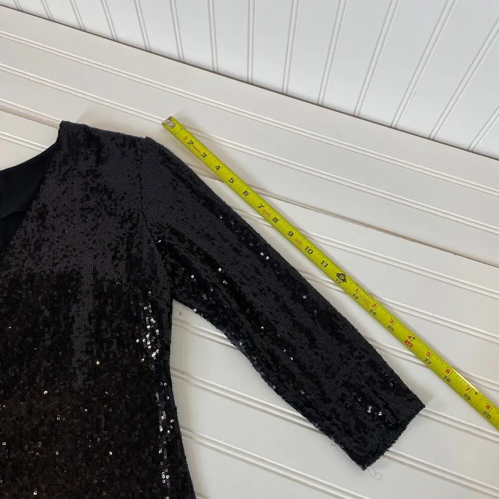 Donna Morgan Black Sequins V-Neck Long Sleeve Mini Sheath Dress Size 10 - Image 6