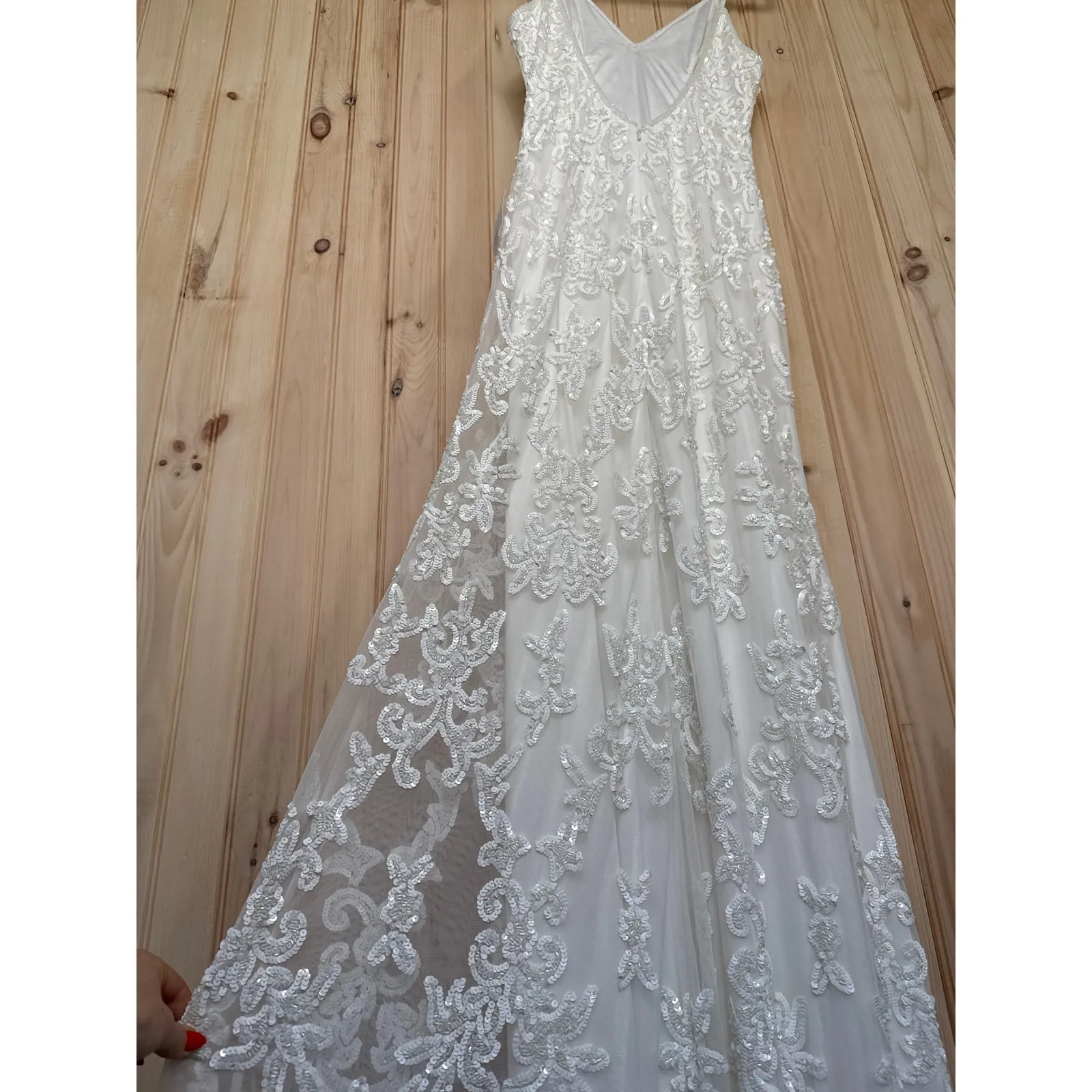 NWT Lulus Everlasting Passion White Sequin Beaded Backless Maxi Dress Bride Sz L - Image 9