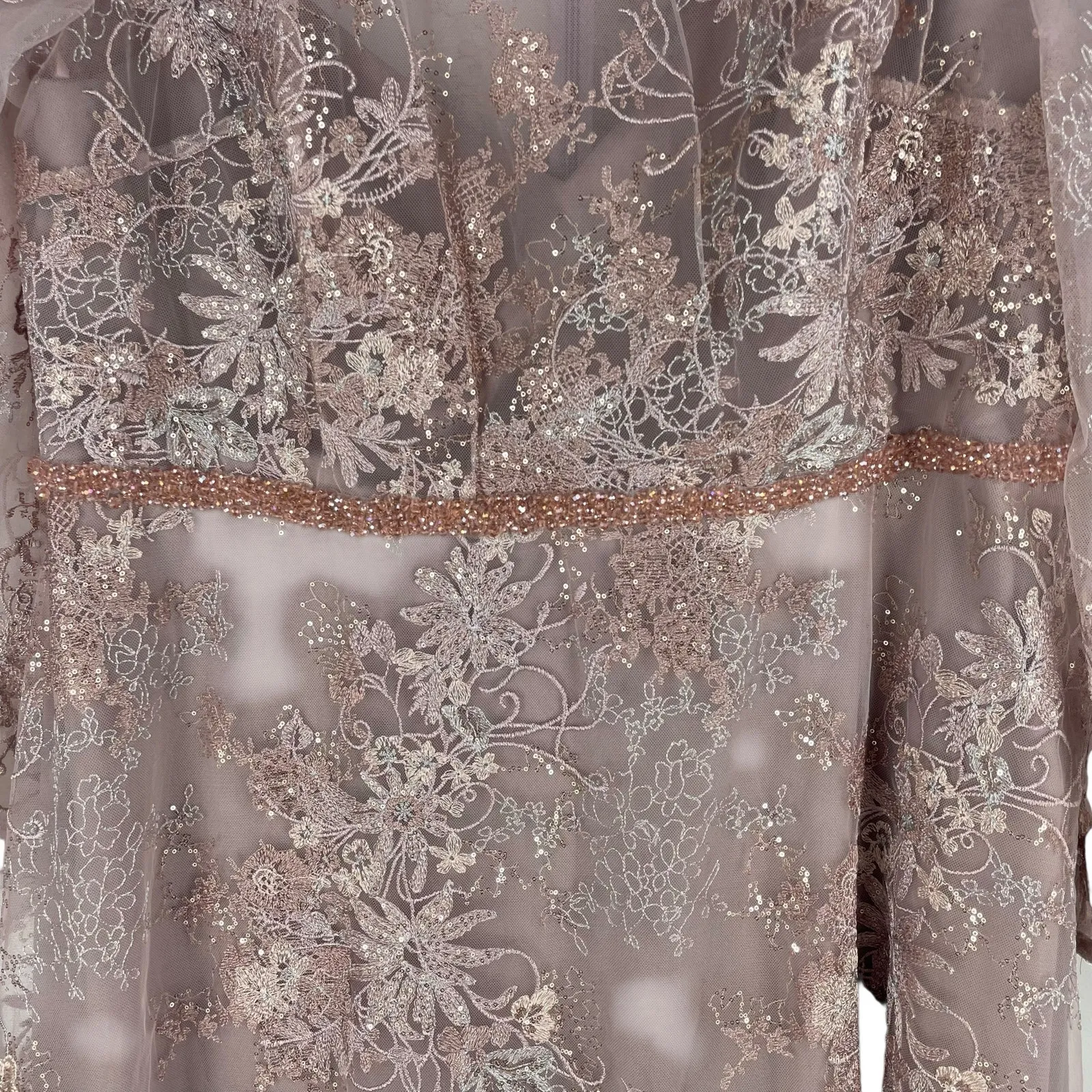 Mac Duggal Embellished Illusion Long Sleeve Midi Dress Rose Size 22 - Image 5