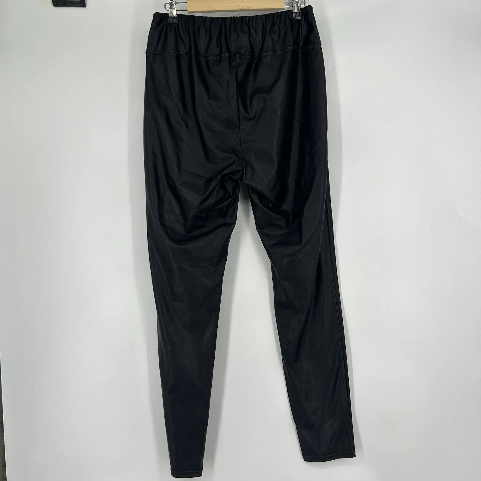 LRL Lauren Ralph Lauren Faux Leather Leggings Black Stretch High Rise Size 14W - Image 5