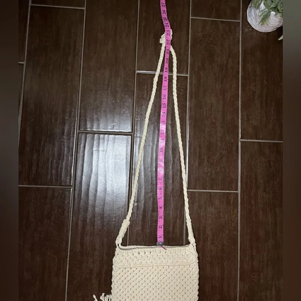 Accessories by Lindex Ivory Macrame crochet tasseled crossover - Image 7
