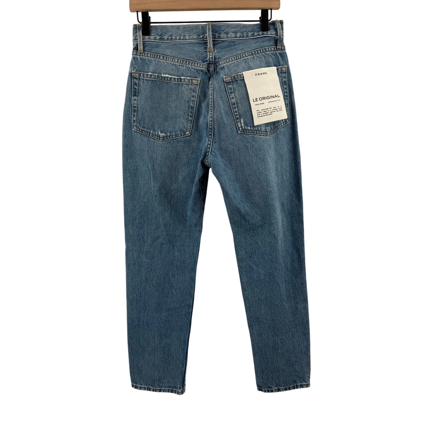 Frame Le Original Jeans SZ 26 Denim NWT High Rise Straight Leg Riverrun Distress - Image 4