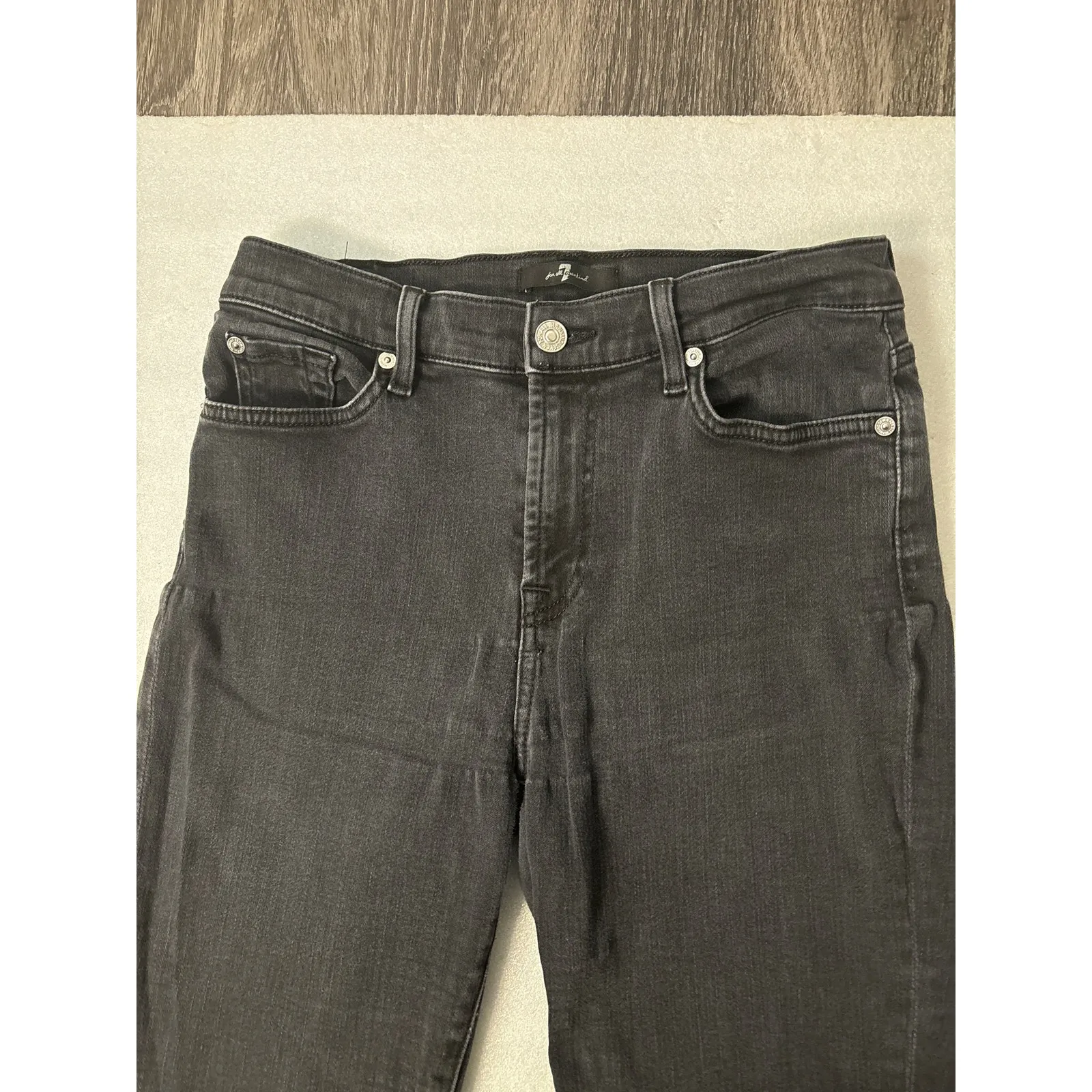 Seven For All Mankind Black Denim Cropped Flare Hi - Image 9