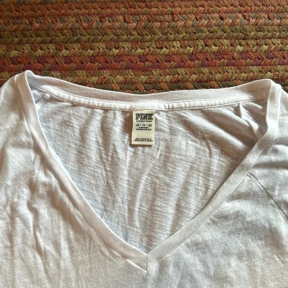 VICTORIAS SECRET PINK WHITE BASIC LONG SLEEVE TEE - Image 2