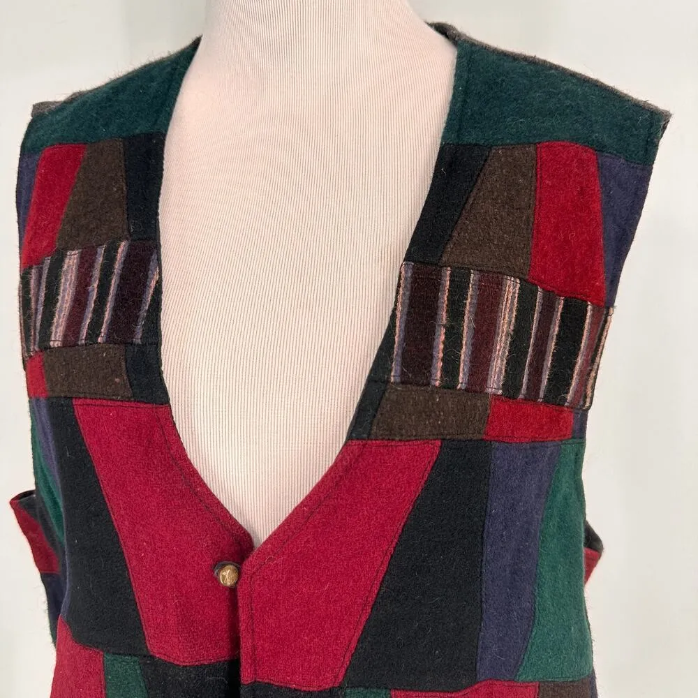 Sherpa Mountain Import Wool Patchwork Button Up Vest Size Large Black - Image 7
