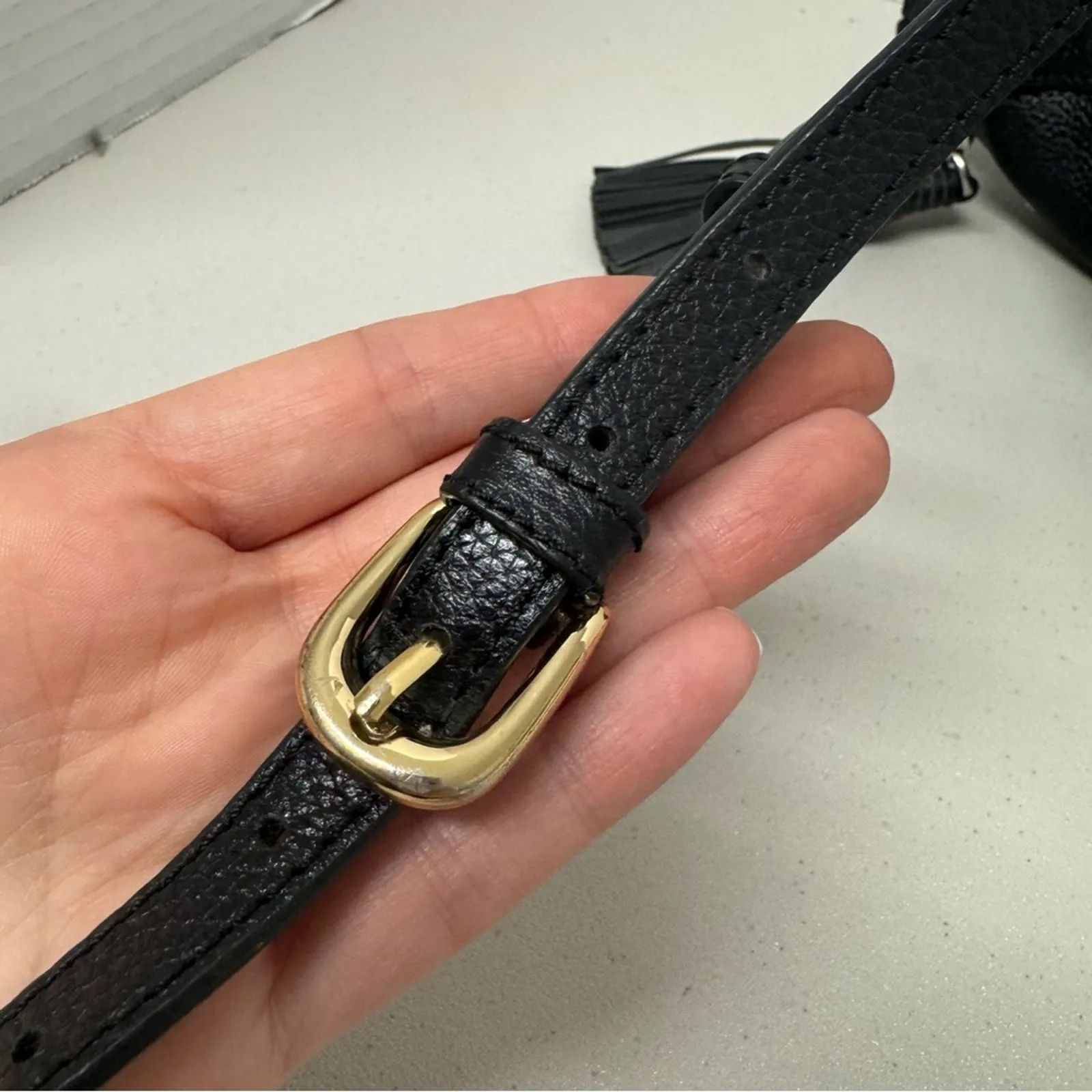 Nordstrom Black Pebbled Leather Crossbody Handbag Purse Bag Fringe Tassel - Image 7