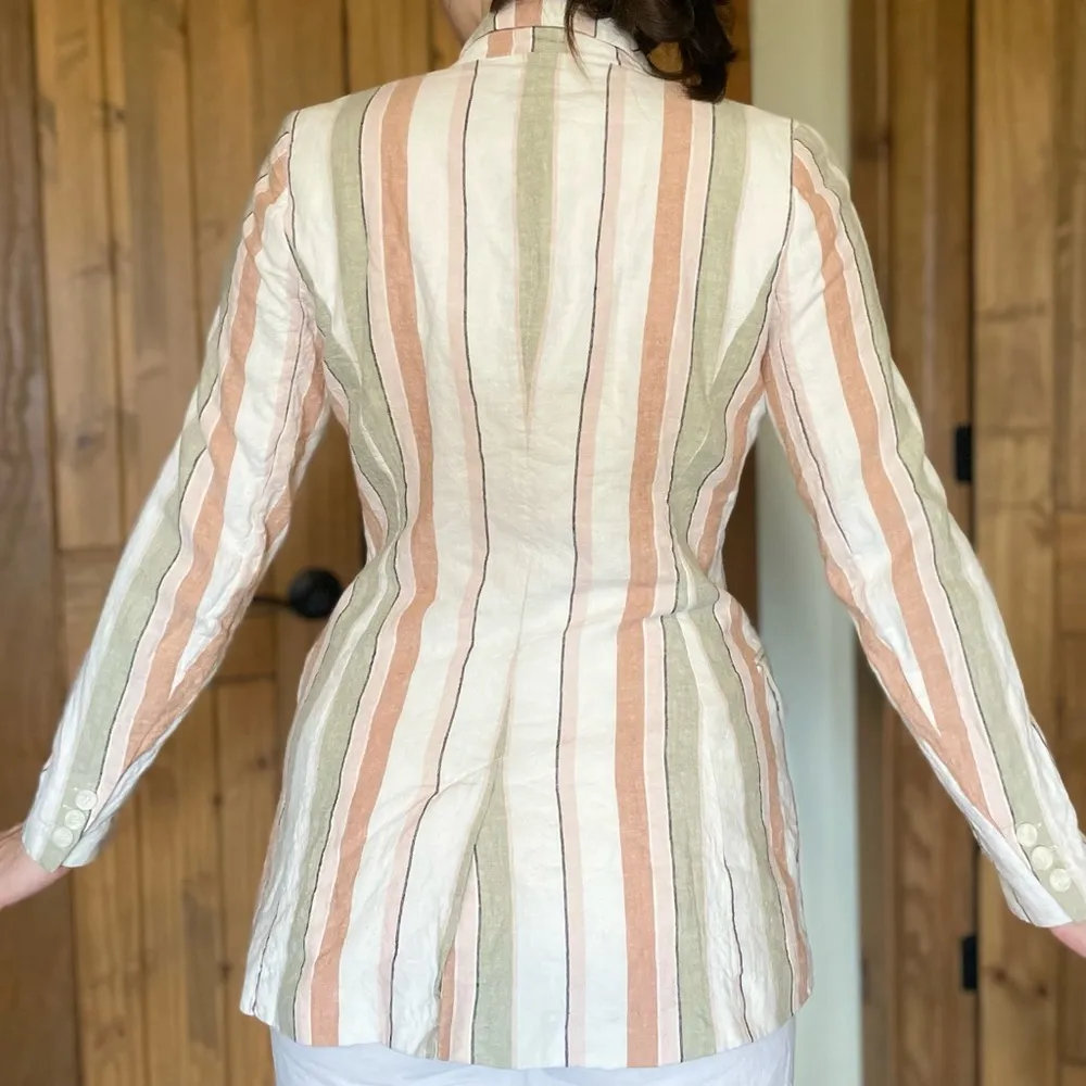 Rachel Zoe Striped Linen Oversized Summer Coastal Resort Blazer Jacket - Image 2