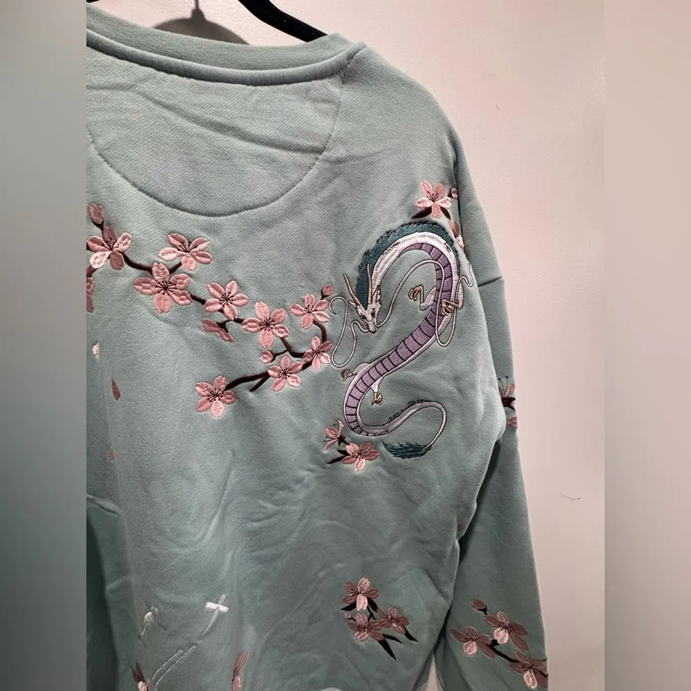 Studio Ghibli Spirited Away Haku Cherry Blossoms Embroidered Crewneck - Image 11