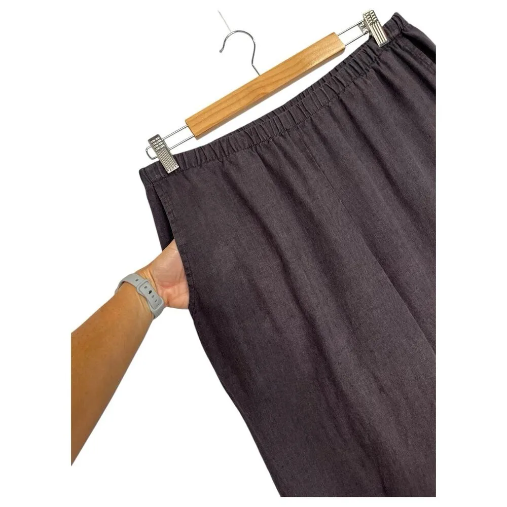 Flax Pants Womens Small Gray Linen Flood Wide Leg Cropped Lagenlook Cottage - Image 6