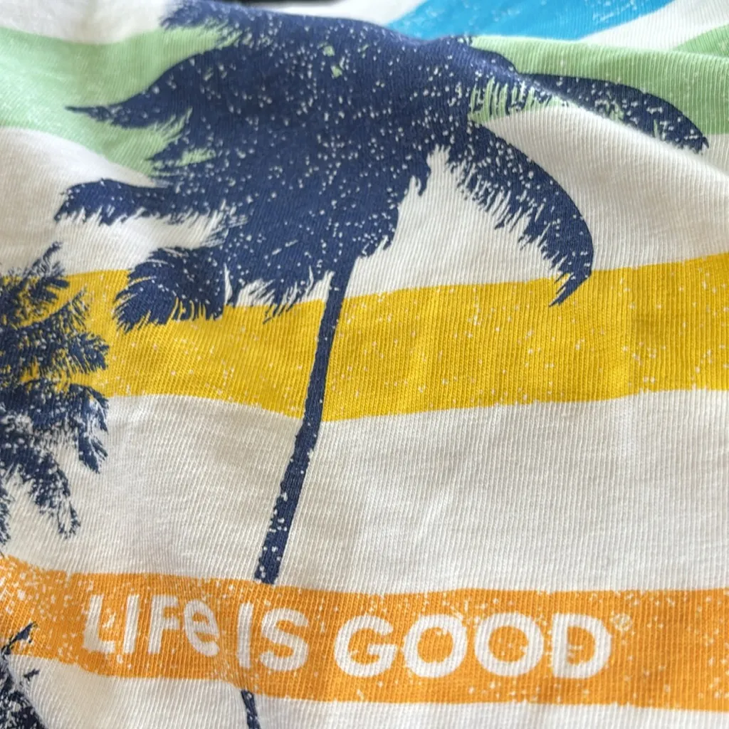 Life is Good Crusher Tee Long Sleeve White Sz XL Tropical Palm Trees and Stripes - Image 7