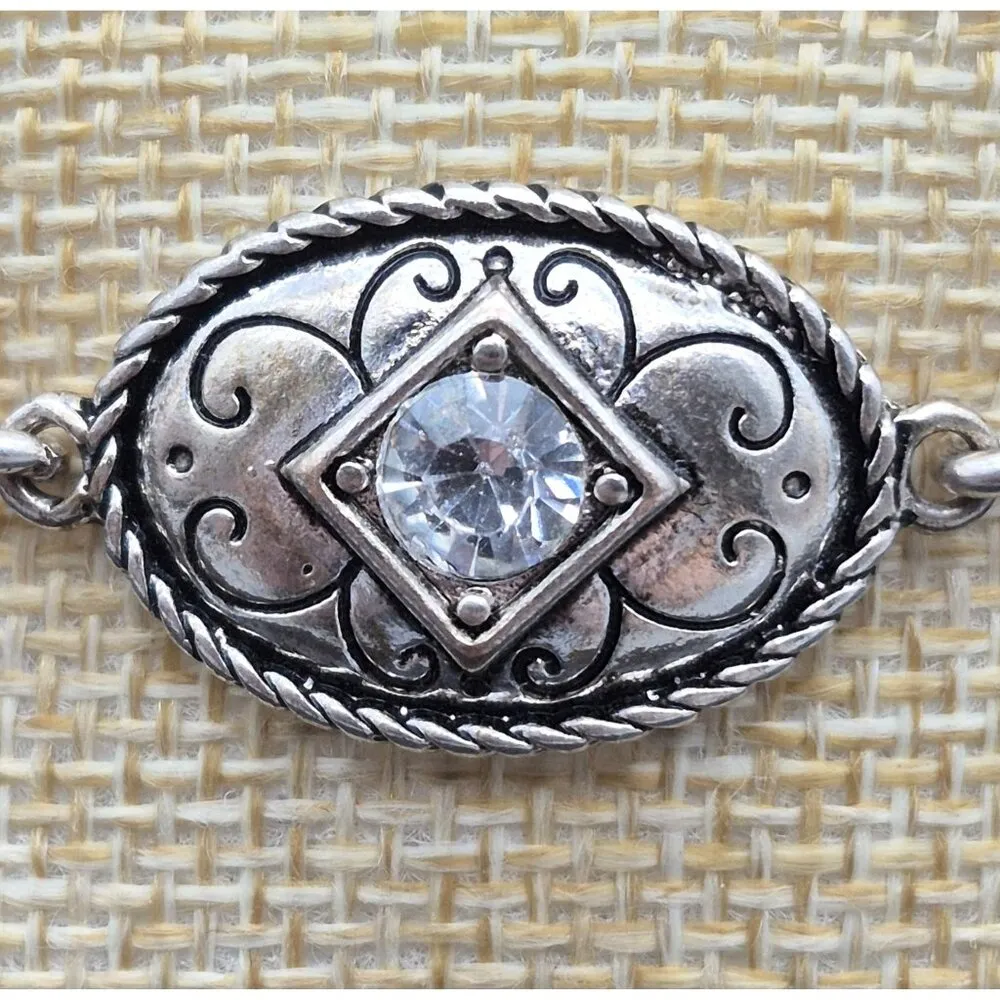 Silver Tone & Ice Blue Bracelet Western Style Details Magnetic Clasp 7.5" - Image 2