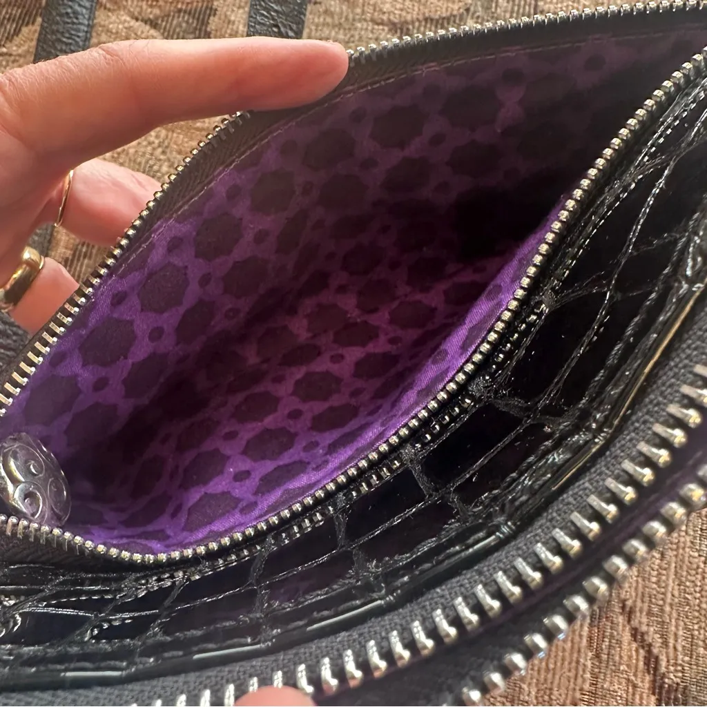 Brighton Black Crossbody Bag with Crocodile Embossed Leather - Image 11