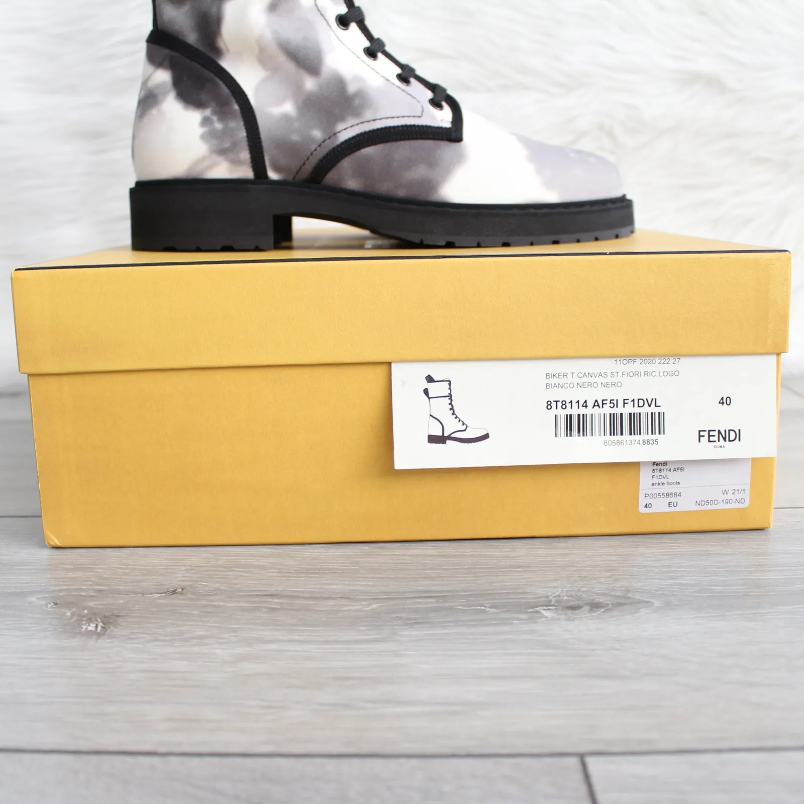 Fendi Tie Dye Grey White Black Outlined Combat Boots - Image 12