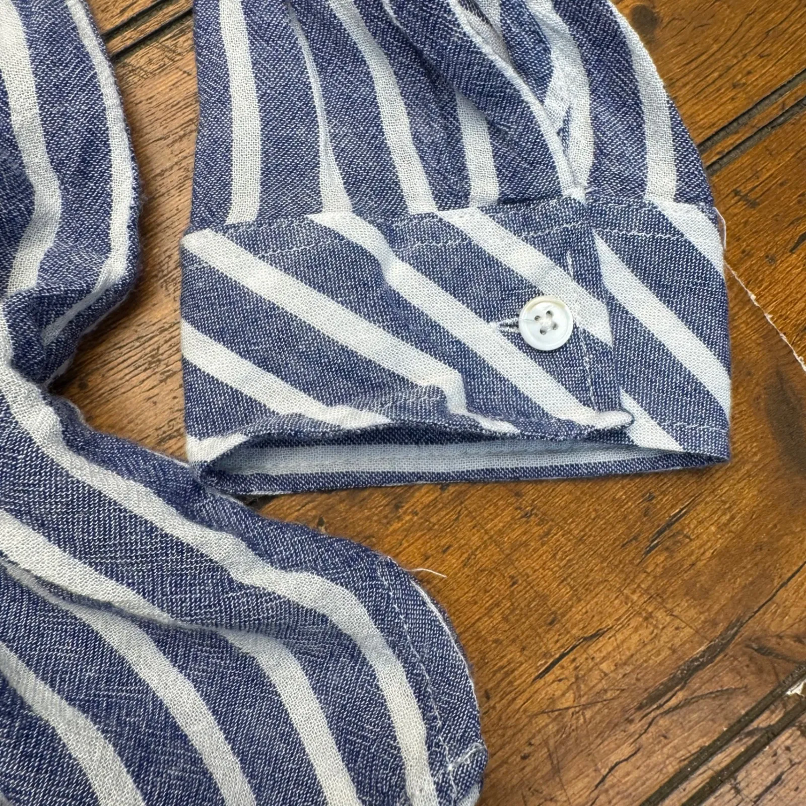 Thread Supply Blue White Stripe Button Down Shirt Long Sleeve Women M Size M - Image 3