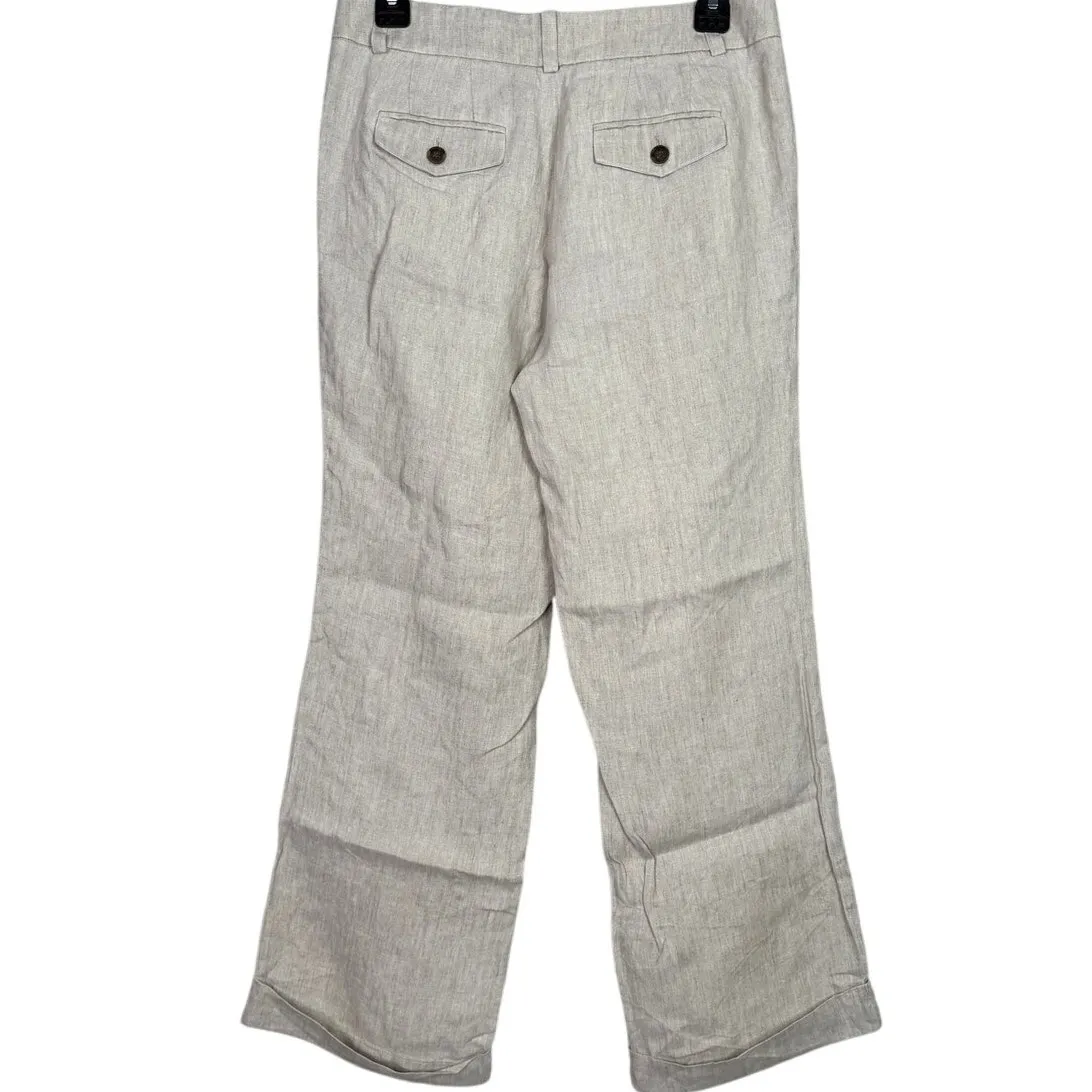 J. Crew City Fit Linen Mid Rise Waist Straight Wide Leg Pant Pocket Zip 2 Beige - Image 4