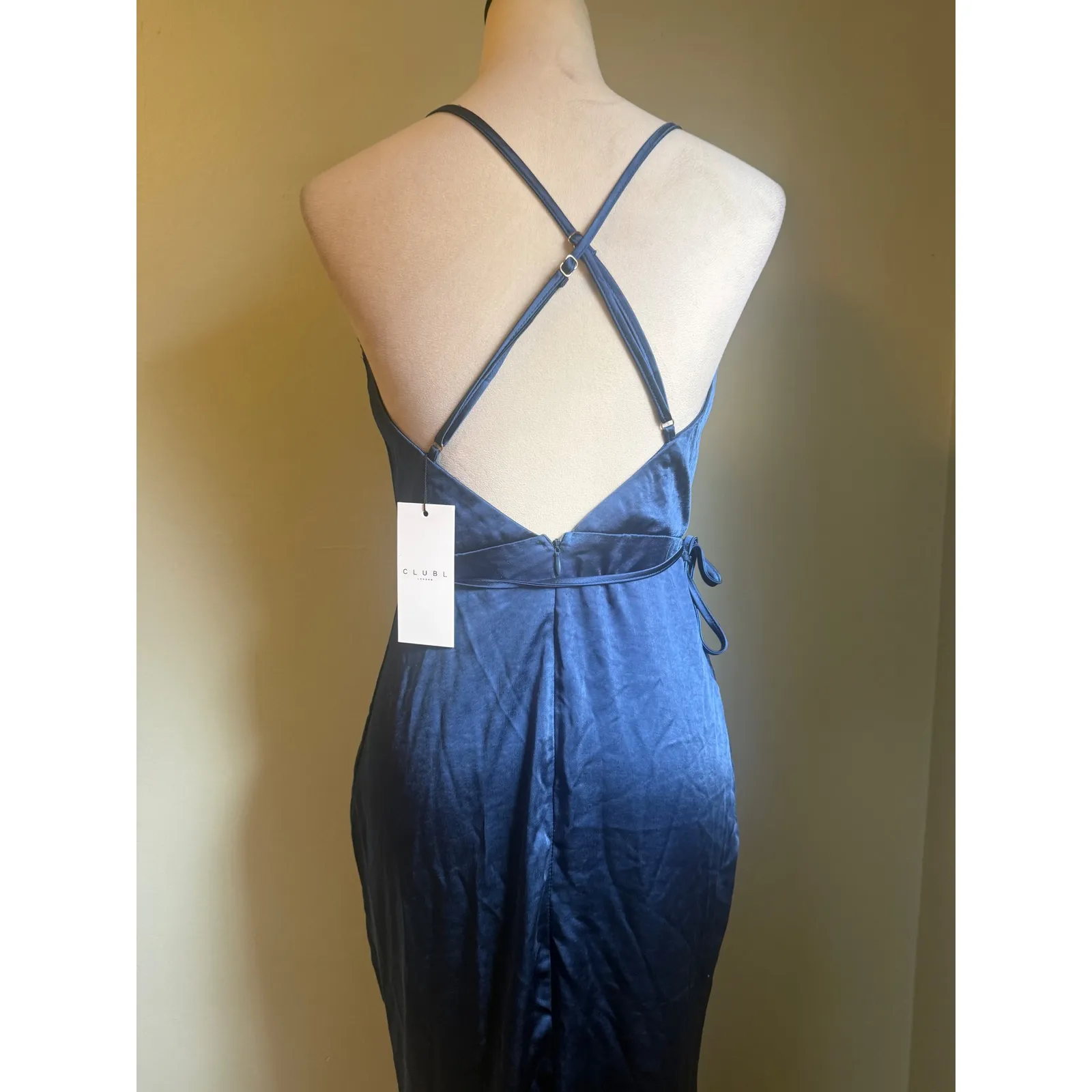 CLUB L London Navy Satin Cowl Maxi Dress Cross Back 4 party wedding cocktail - Image 5