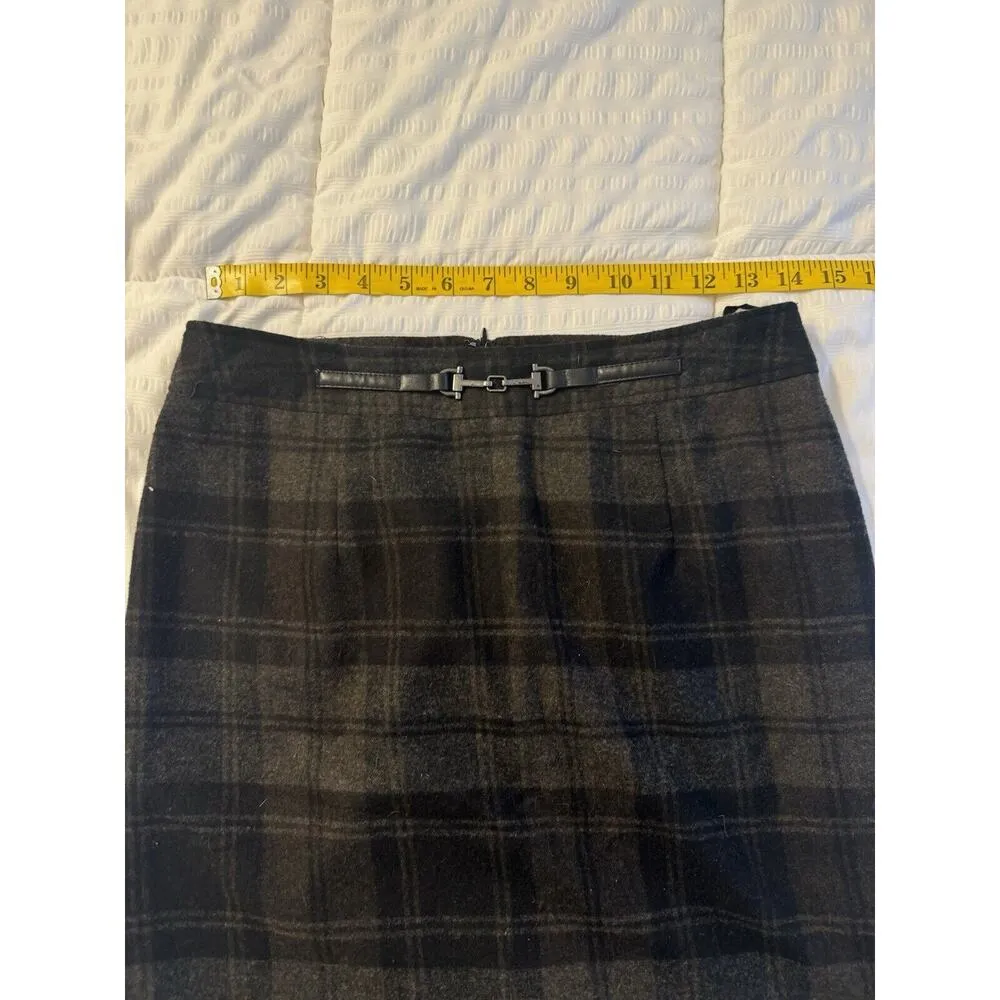 Amanda + Chelsea Pencil Skirt Wool Blend Gray Belted Checkered Dark Academia - Image 6