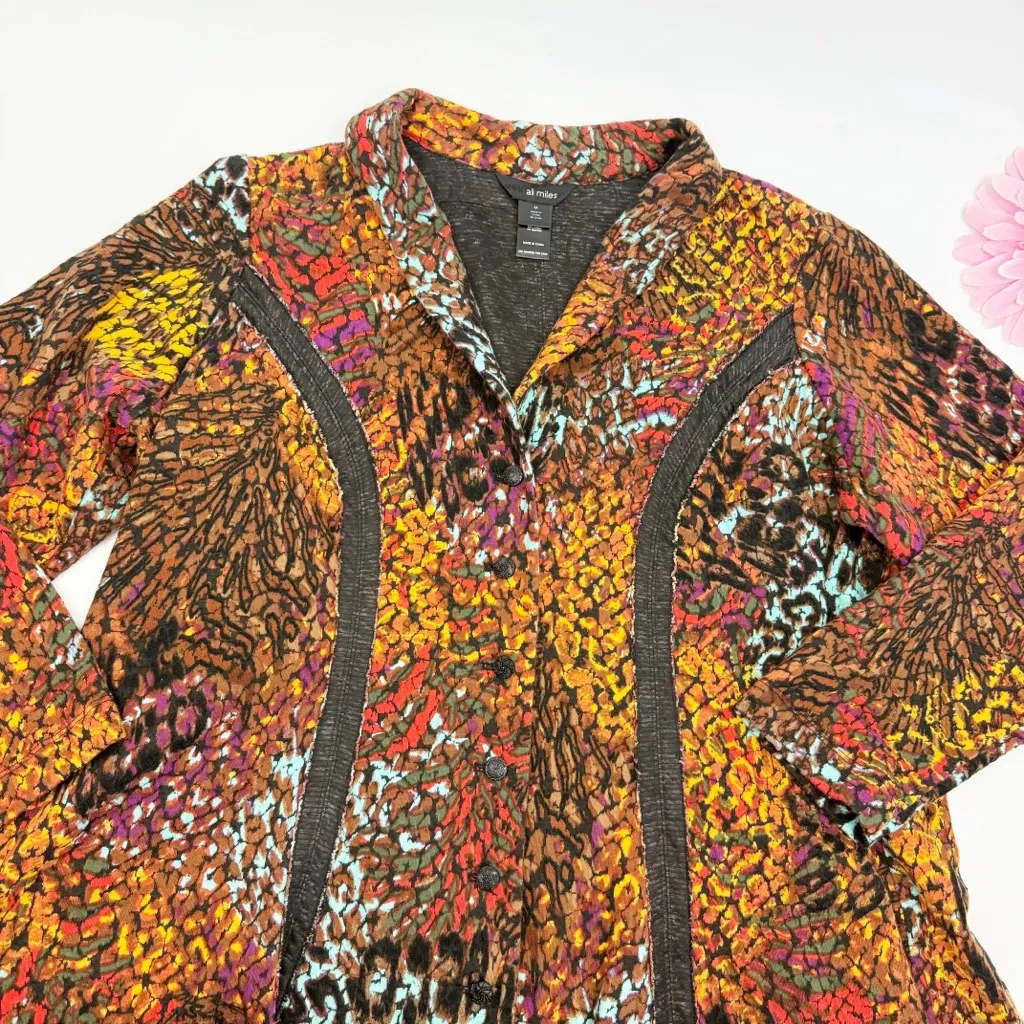 Ali Miles Bohemian Lagenlook Mixed Animal Floral Print Earth Tone Jacket Blazer Size M - Image 4