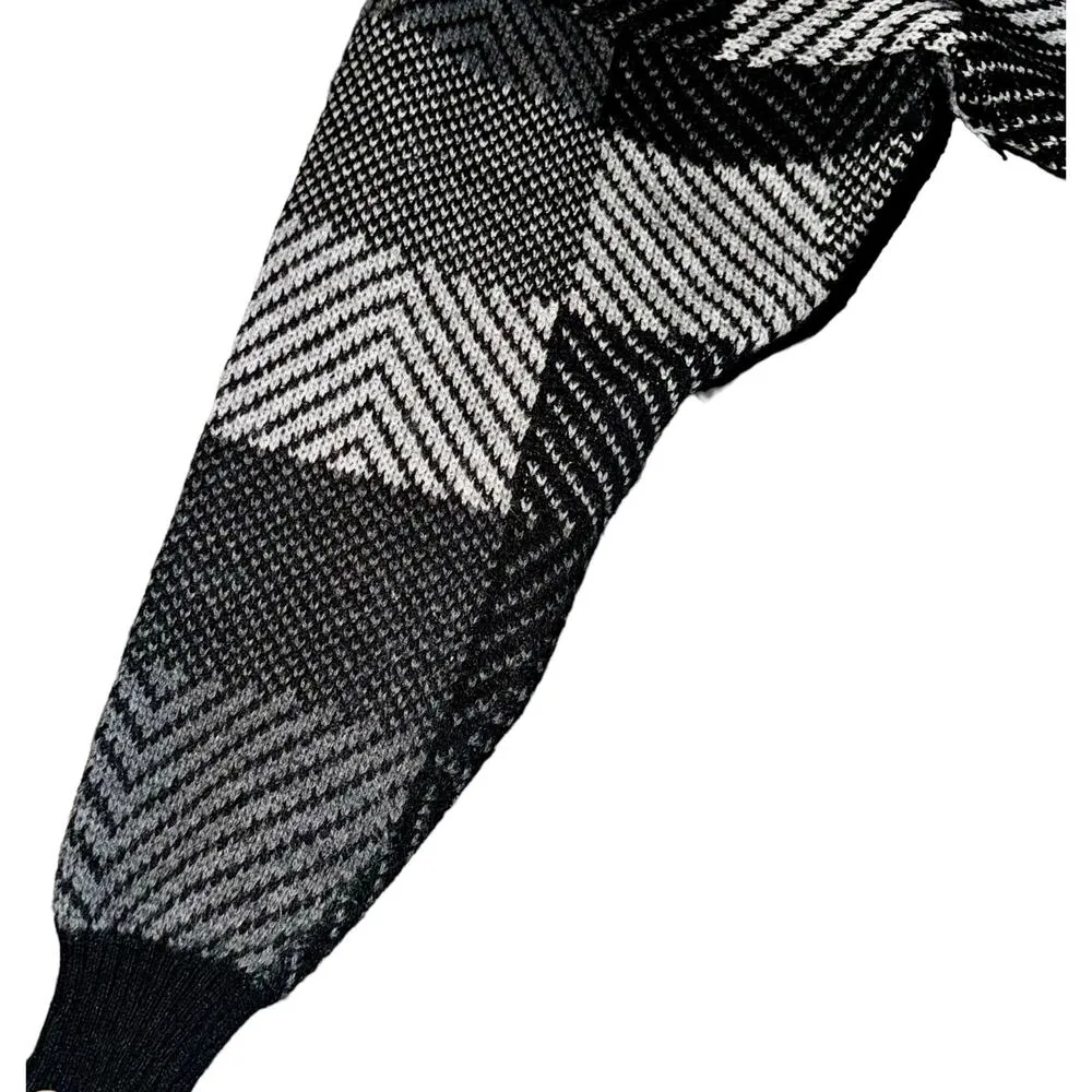 New Fast Long Crop Grandpa Sweater Color Blocked Black Gray Women's Size Medium - Image 3