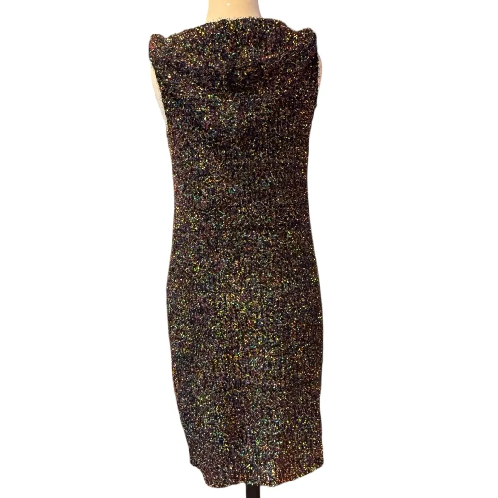 Fashion Apparel Rare Rainbow Metallic Eyelash Knit Longline Hooded Vest Size S/M Black - Image 3