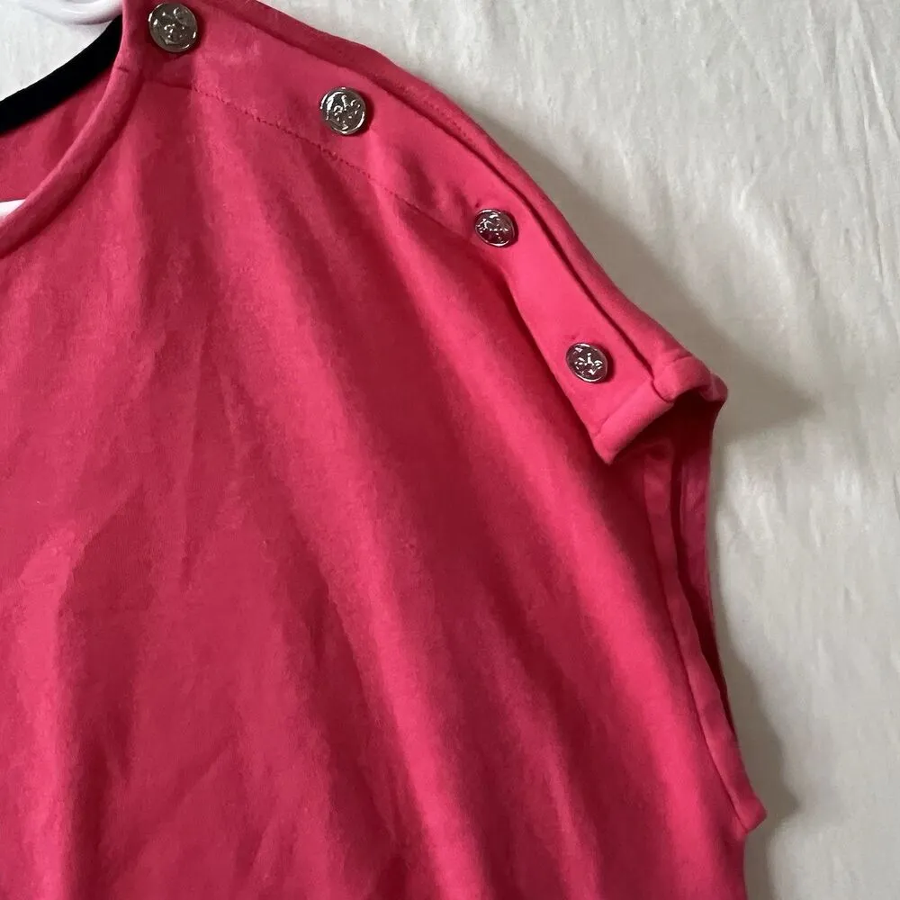 Talbots Women's Dress Size XL Short Cap Sleeve Buttons on shoulder Pink Cotton - Image 4