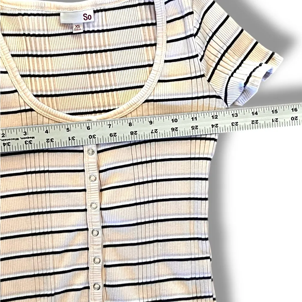 Women's SO Juniors Ribbed Cropped Henley Stripe Knit Tops XS Grunge - Image 6