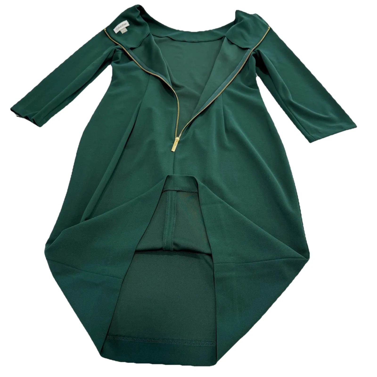 NWT Calvin Klein Green 3/4 Puff Sleeve Stretch Crepe Sheath Dress Size 12 - Image 8