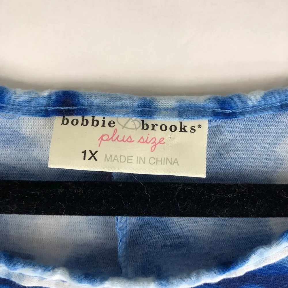 Bobbie Brooks Plus Size Tie-Dye Asymmetrical Tunic Dress Tie Sleeves Blue White - Image 3