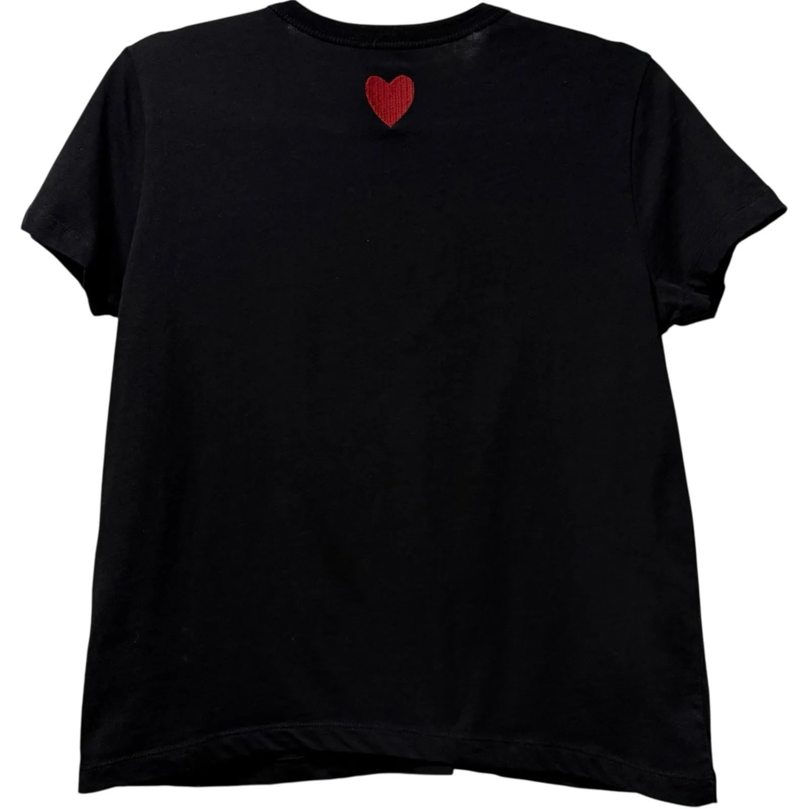 Rare Red Valentino Heart Patch Tee Sheer Lace‎ Yoke & Evil Eye Detail Small Black - Image 3