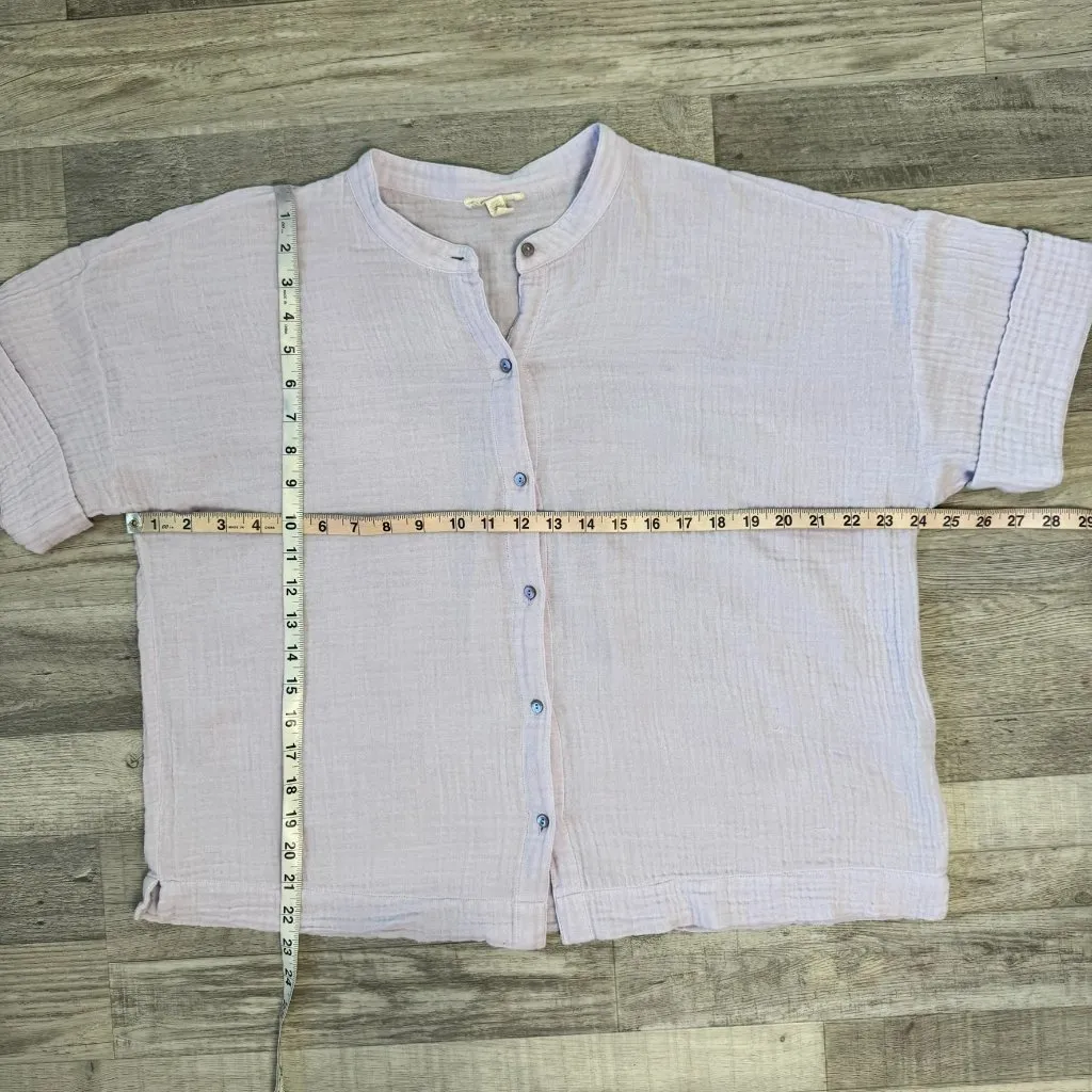 Eileen Fisher Lilac Cotton Gauze Short Sleeve Button Down Top O50 - Image 2