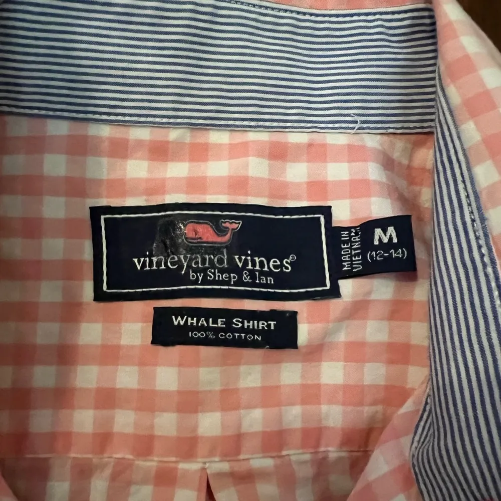Womens Vineyard Vines pink white gingham long sleeve whale shirt - Image 4