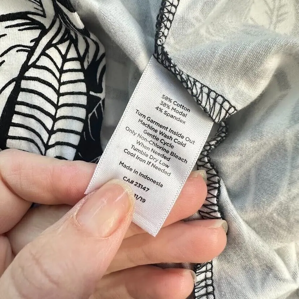 Talbots Jersey Maxi Skirt Silhouette Ferns Tropical Floral Black Stretch Small S - Image 6