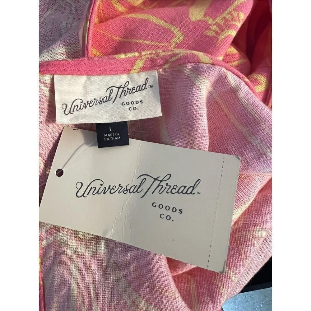 Universal Thread Pink Linen Blend Long Sleeve Cut Out Mini Dress Size L Pockets - Image 7