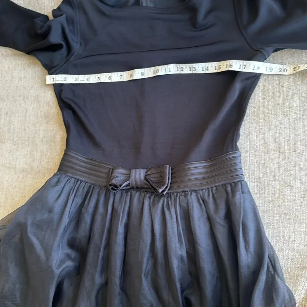 80s black Tadashi Organza and Jersey Gown tulle layers bow mid sleeve boat neck - Image 7