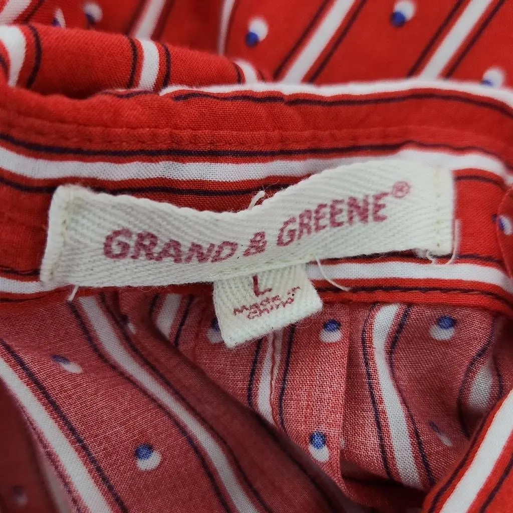 Grand & Greene Red Print Buttondown Blouse Size Large Red Print Blouse - Image 6