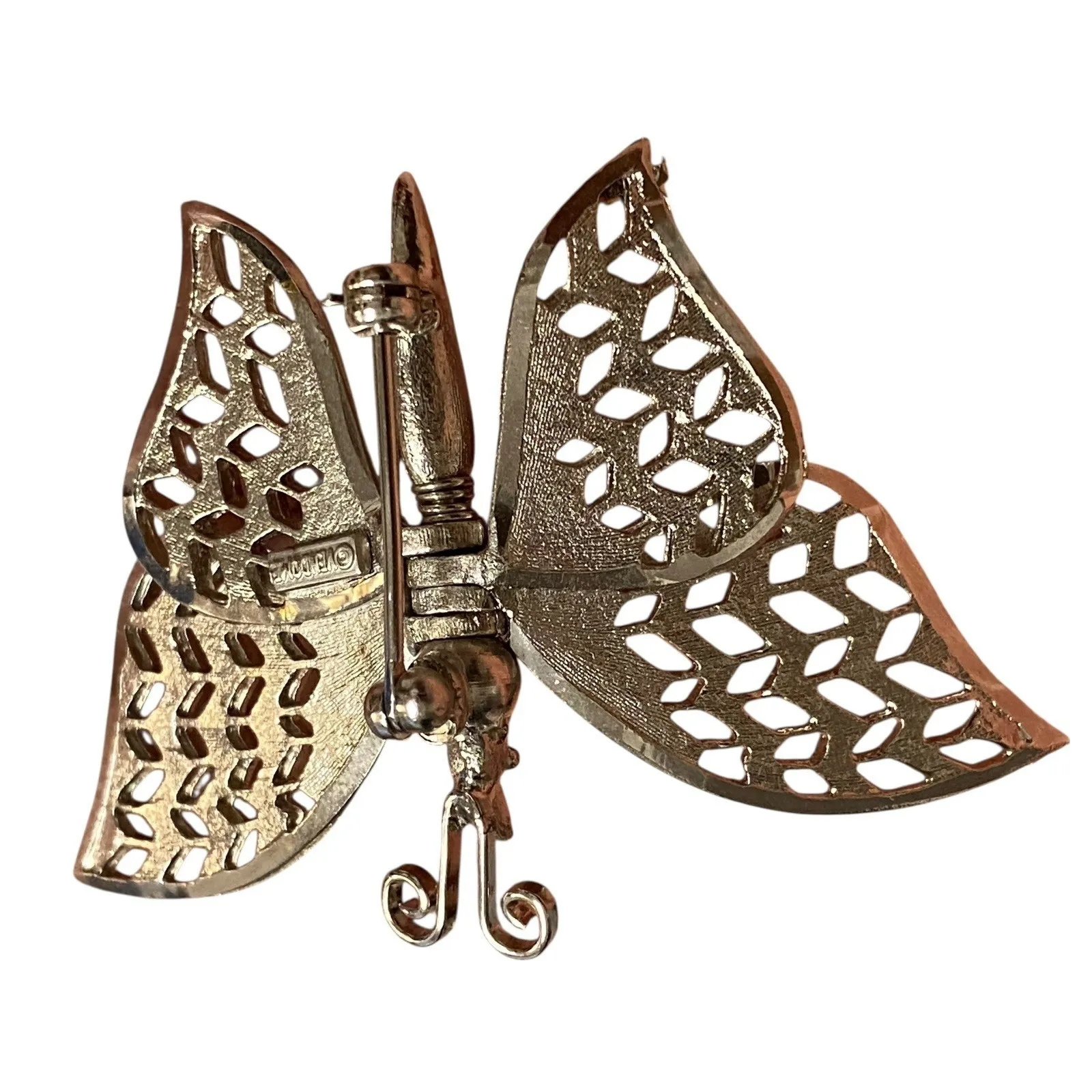 VENDOME Vtg Butterfly Brooch Pin Articulated Wings movable Silvertone Old Money - Image 2