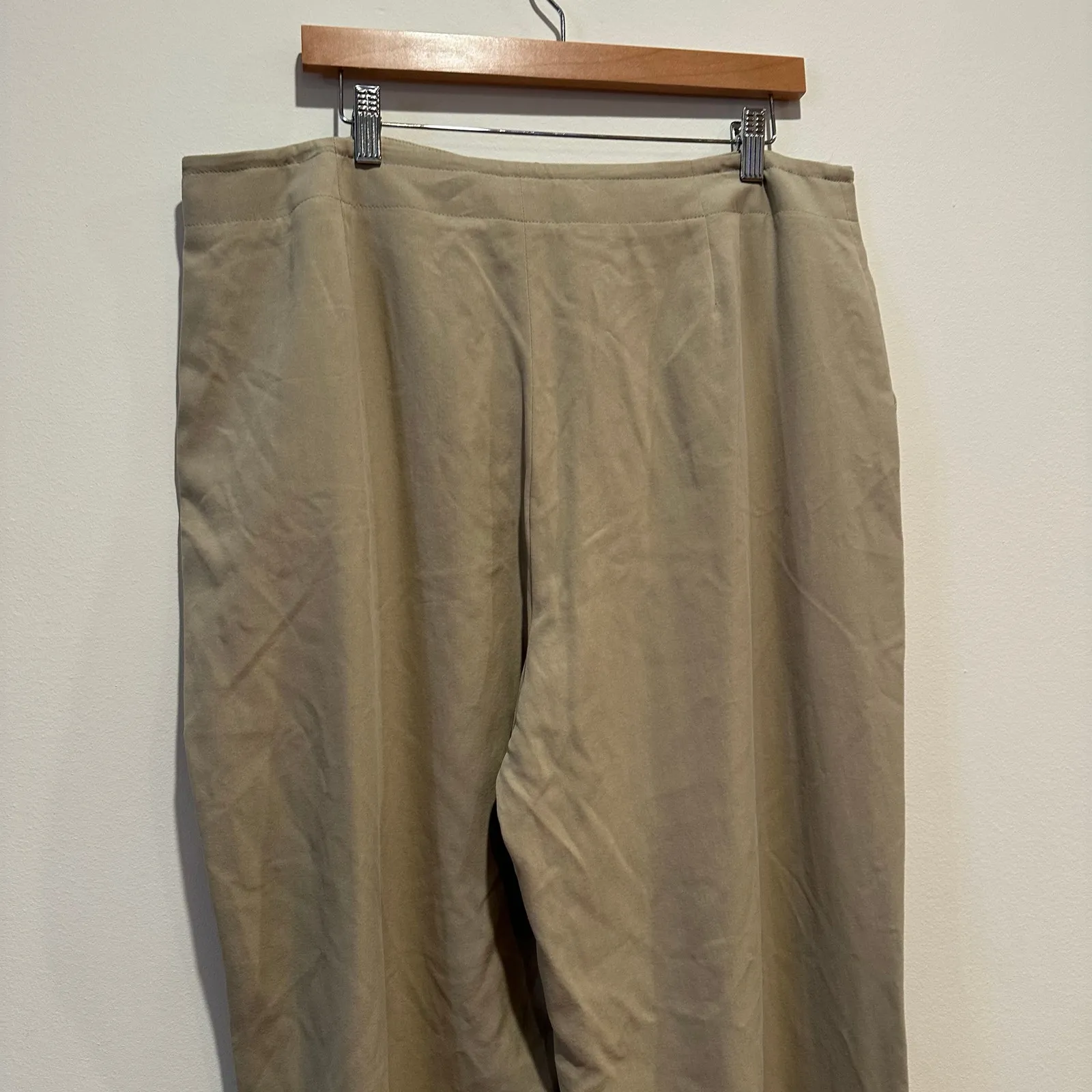 Ellen Tracy 100% Silk Tan Pants sz L Wide Leg Silk Pants - Image 5